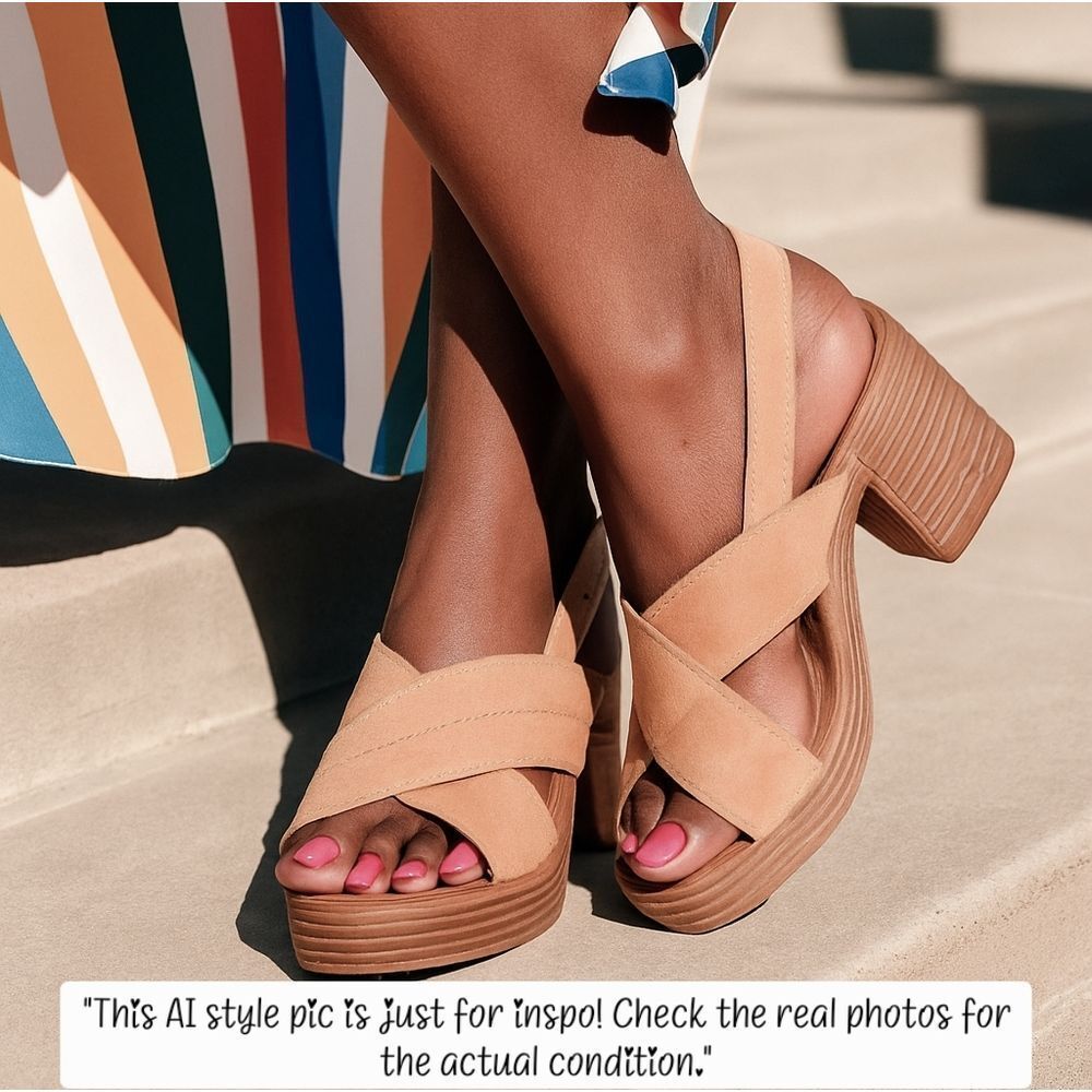 TOMS Ibiza Suede Crisscross Slingback Sandals Women’s 10 Block Heel